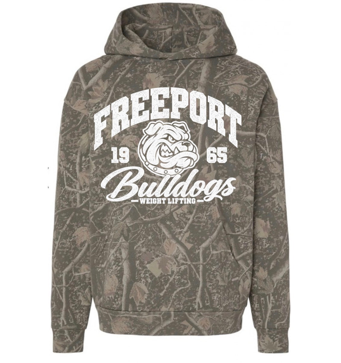Freeport Bulldogs weight lifting deadwood camo hoodie (youth & adult)