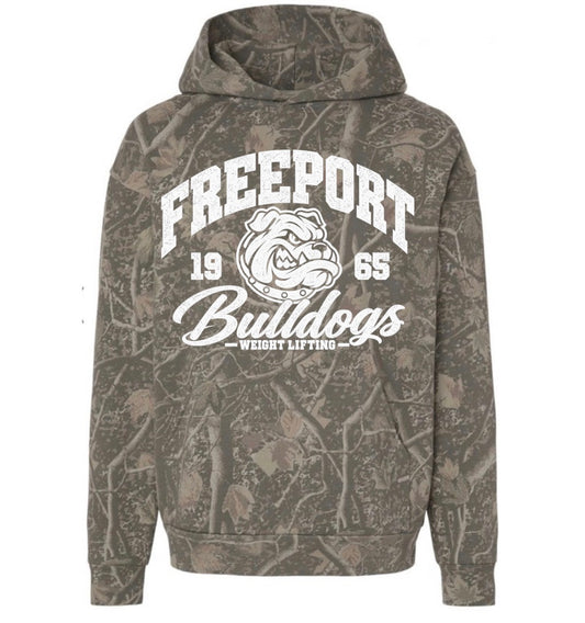 Freeport Bulldogs weight lifting deadwood camo hoodie (youth & adult)