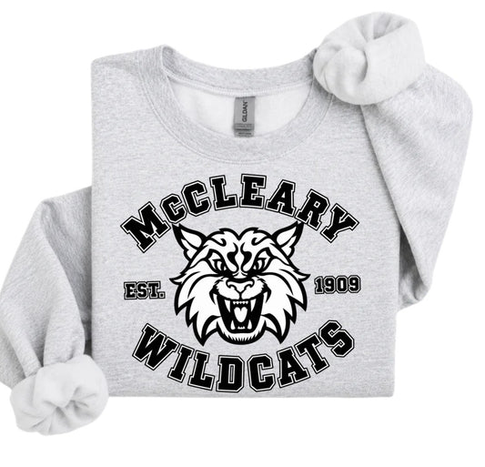 McCleary Wildcats grey crewneck or hoodie (front logo only)