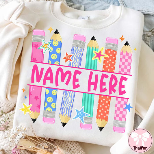 CUSTOM: bright pencil-leave a note at checkout with name  (multiple options)