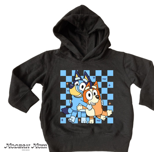 Blue dog checks (2T-youth XL)-tee, crewneck, or hoodie