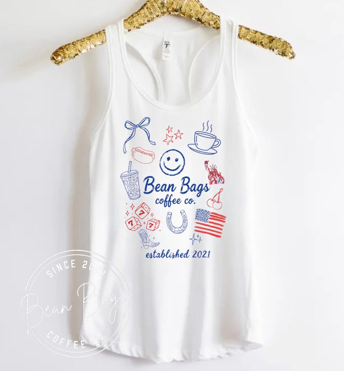 Bean Bags coffee co. EXCLUSIVE Americana sticker tank top