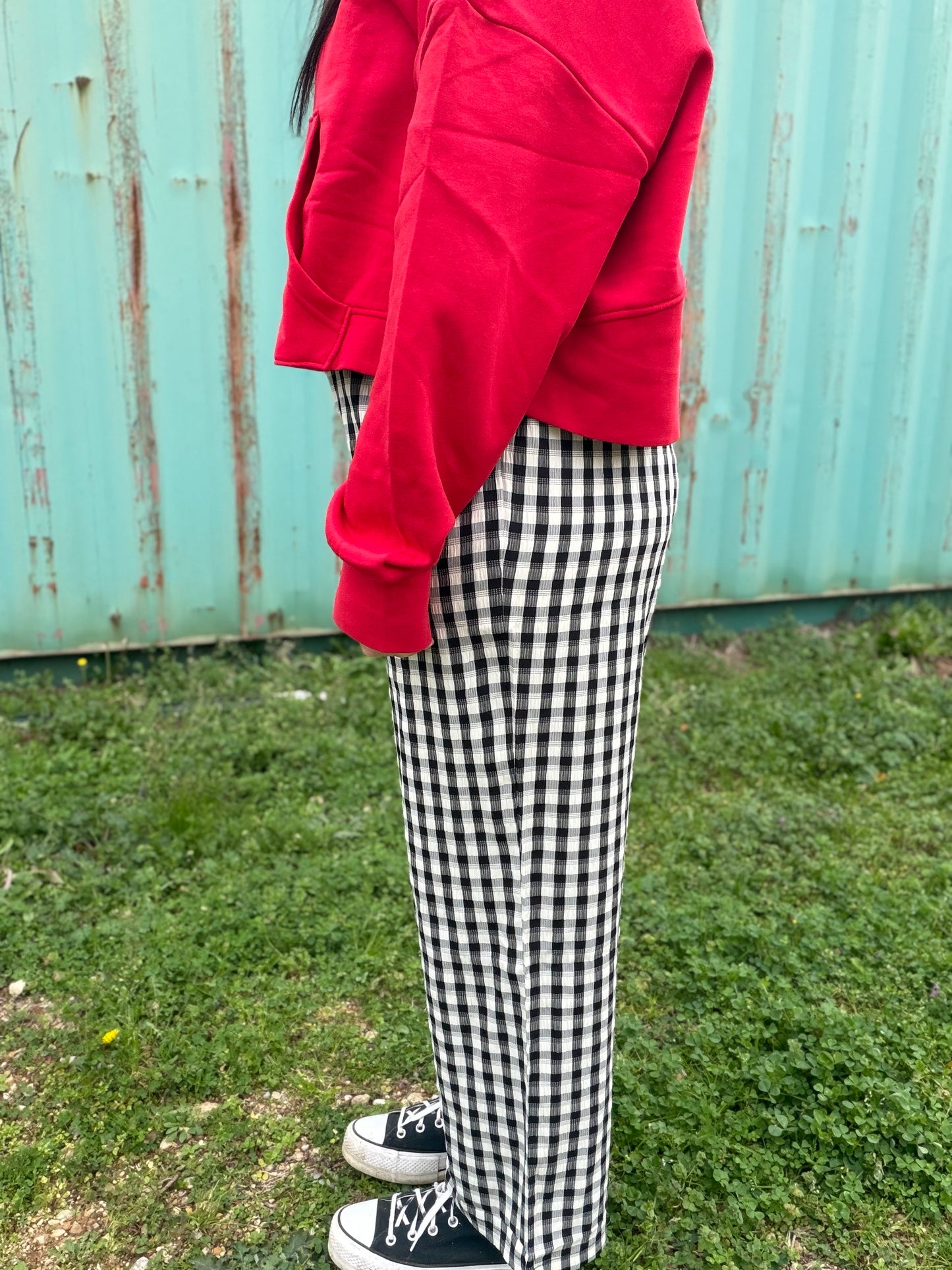 Buffalo plaid elastic waist pants