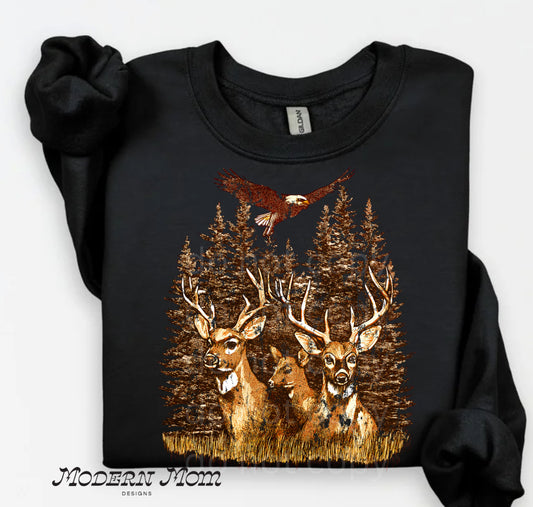 Vintage deer with eagle crewneck
