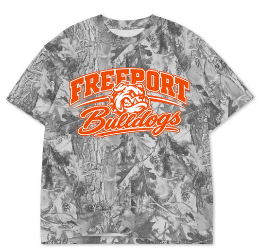 Freeport Bulldogs boxy premium grey camo tee (youth XS-Adult 3XL)