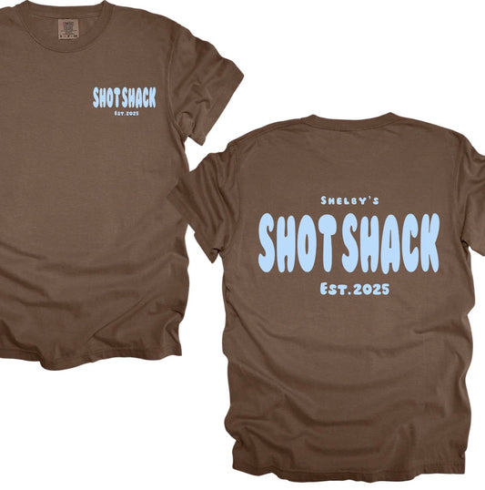 Shelby’s shot shack puff print tees