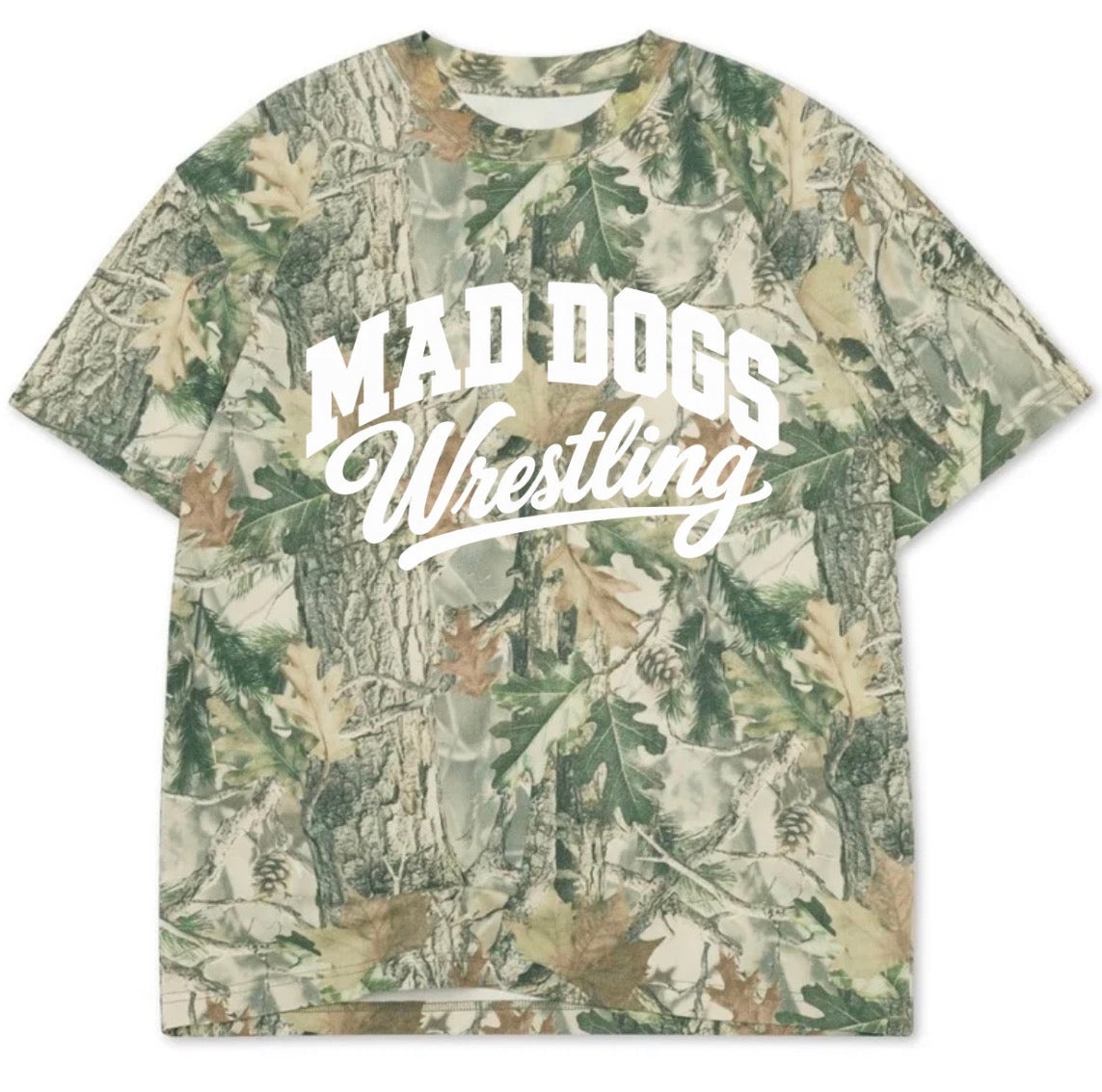 Mad Dogs wrestling puff print boxy premium camo tee (youth XS-Adult 3XL)