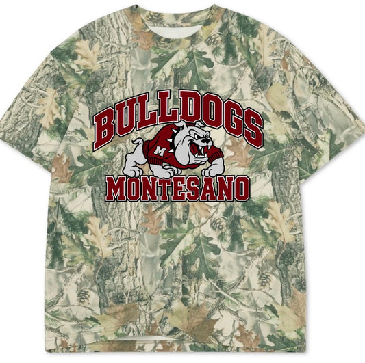 Monte Bulldogs boxy premium wood camo tee (youth XS-Adult 3XL)