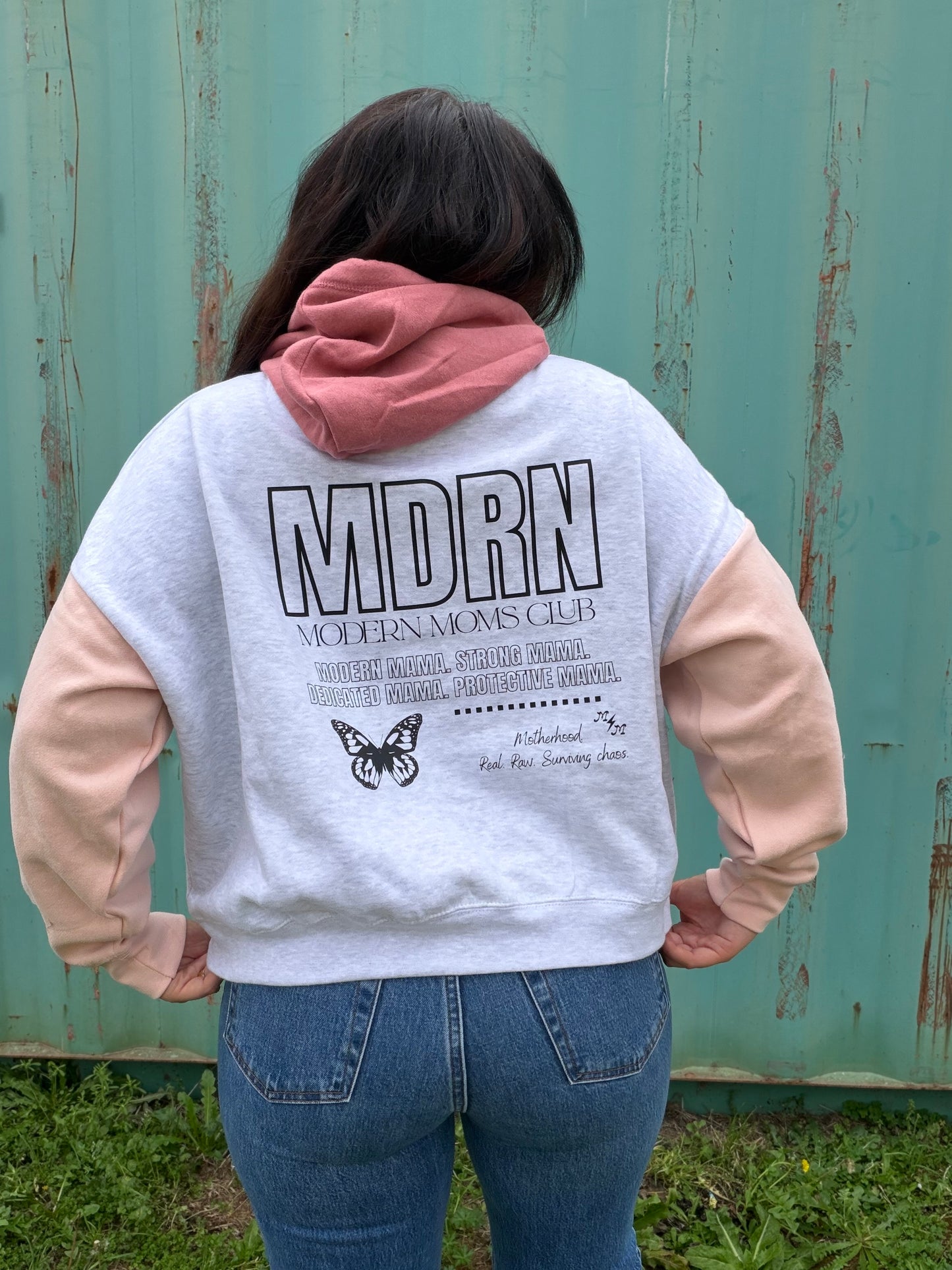 MDRN pink boxy cropped hoodie