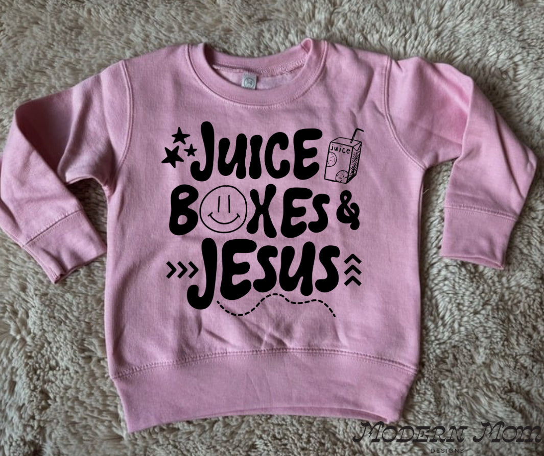 Juice boxes and jesus pink (2T-youth XL)-tee, crewneck, or hoodie