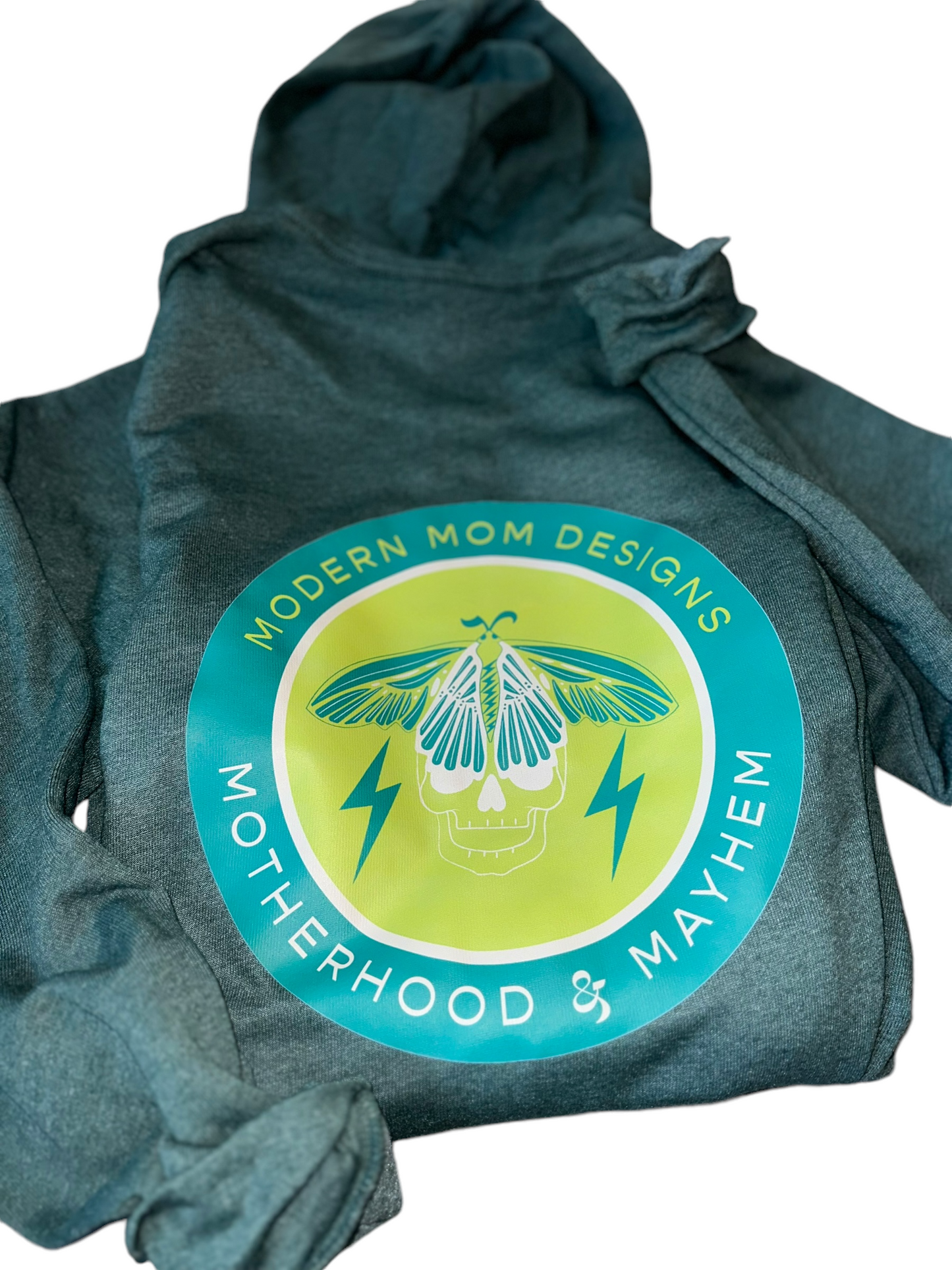 Motherhood & Mayhem re-brand zip up Heather forest green