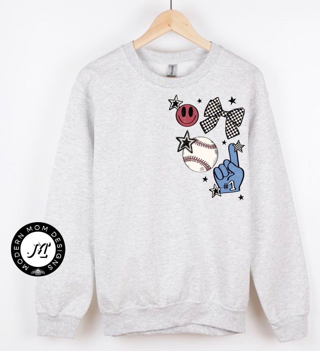 Corner baseball detail (tee, crewneck, or hoodie)