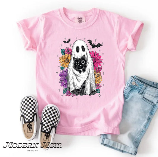 Floral ghost kitty(toddler-Youth XL)