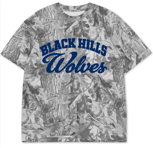 Black Hills Wolves grey camo premium boxy oversized fit tee shirt (youth-Adult)