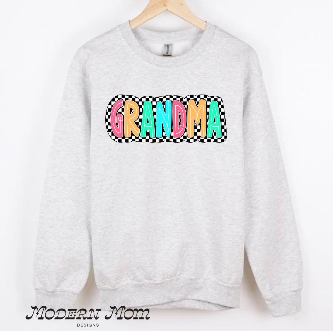 Grandma neon checkered crewneck