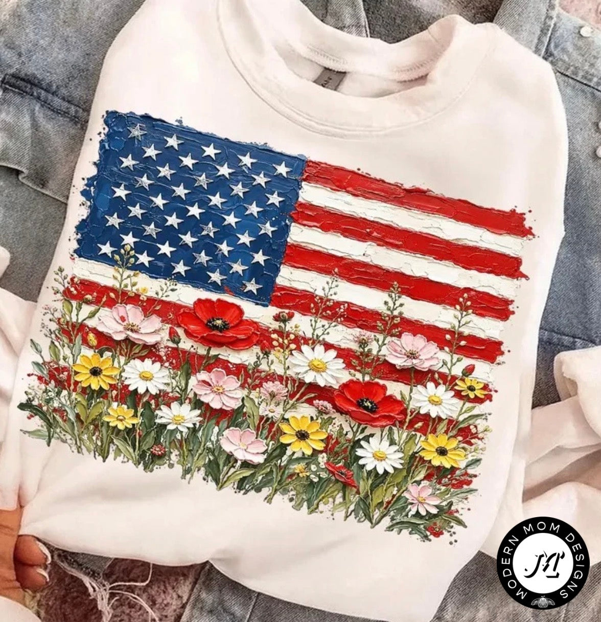Faux painted floral flag  (tee, crewneck, or hoodie)