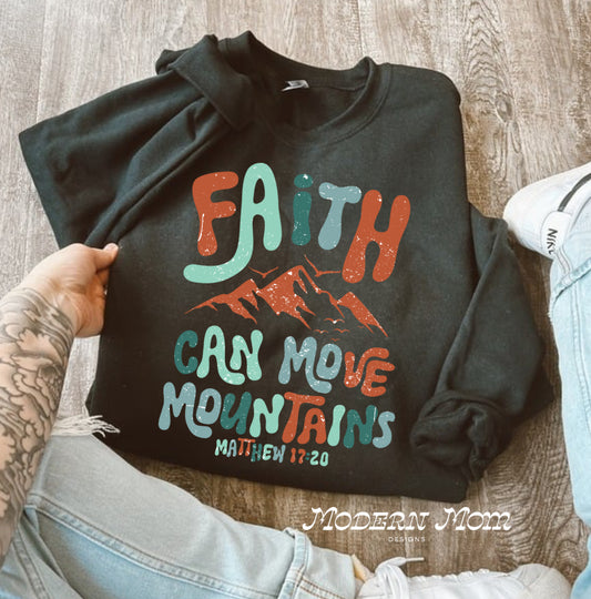 Faith can move mountains tan & teal (tee, crewneck & hoodie)