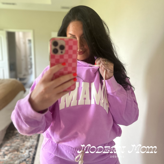 Lightweight MAMA puff print hoodie neon violet