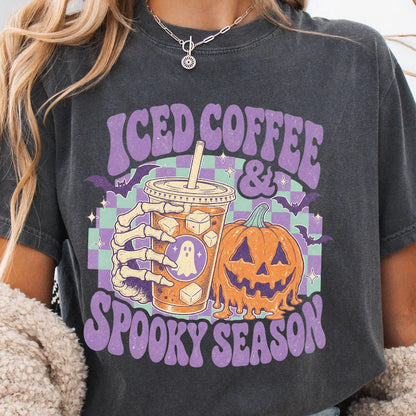 Iced coffee and spooky season (tee shirt, crewneck or hoodie)