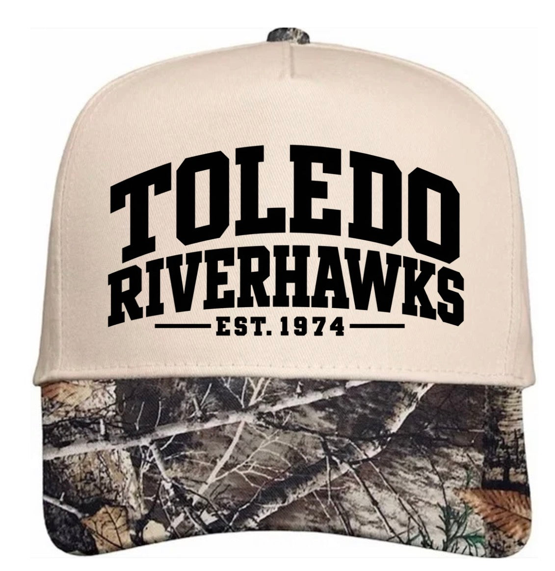 Toledo Riverhawks camo trucker hat (screen print)