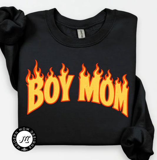 Boy mom flames(tee, crewneck or hoodie)
