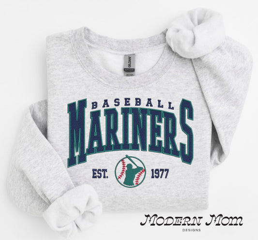 Seattle baseball faux embroidery print