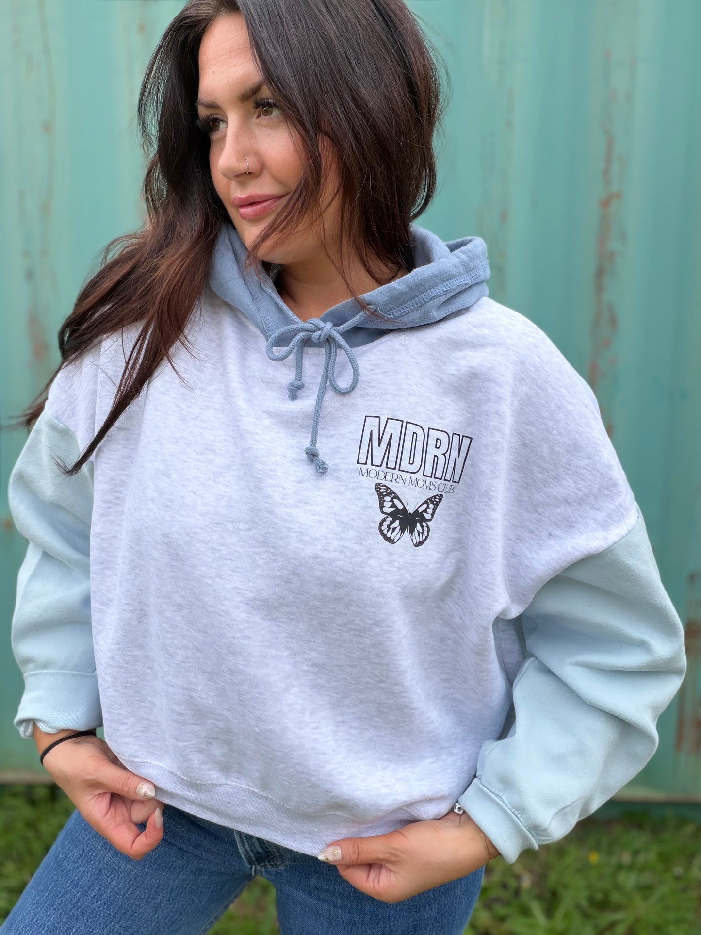 MDRN blue boxy cropped hoodie