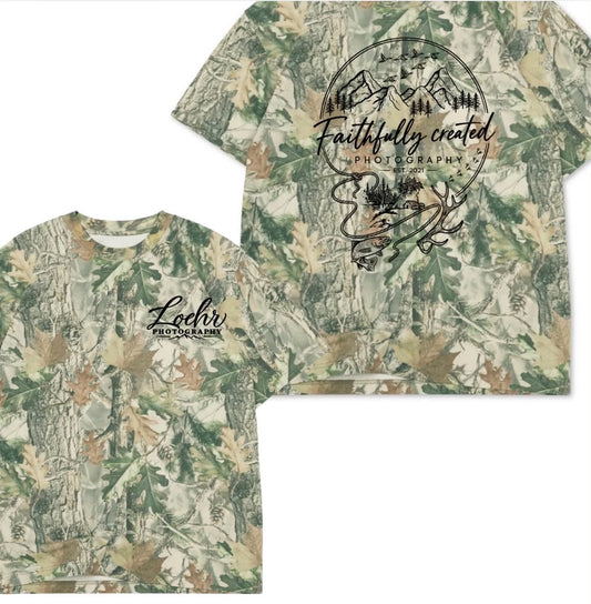 Loehr Photography oversized boxy fit premium wood camo tee shirt