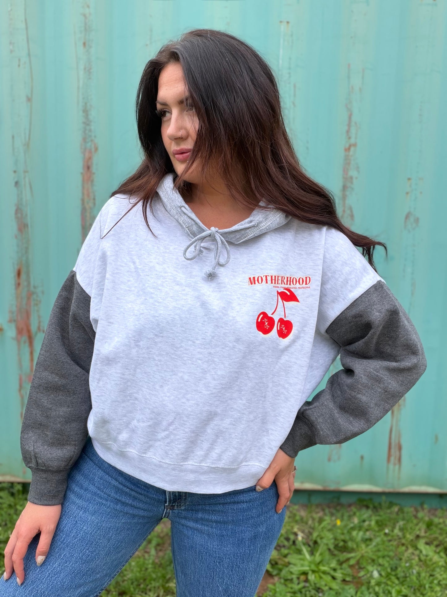 Motherhood cherry boxy cropped hoodie