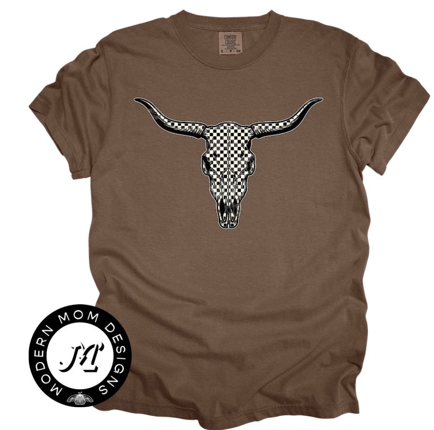 Checkered longhorn (tee shirt, crewneck or hoodie)