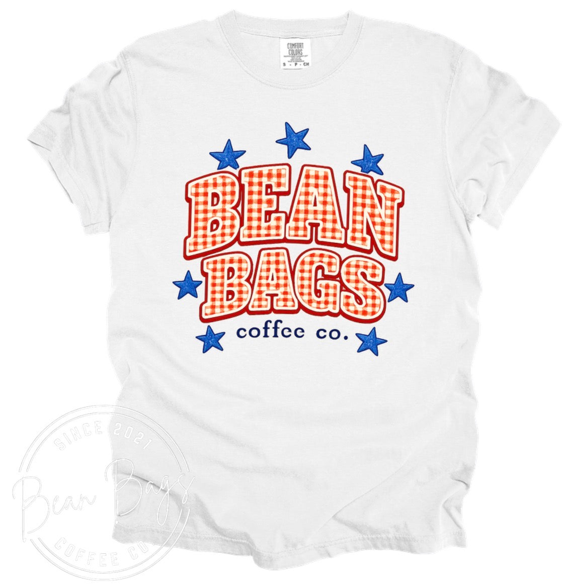 Bean Bags coffee co. EXCLUSIVE Americana Buffalo plaid stars tee shirt