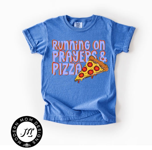 Running on prayers and pizza-blue (toddler-youth XL)