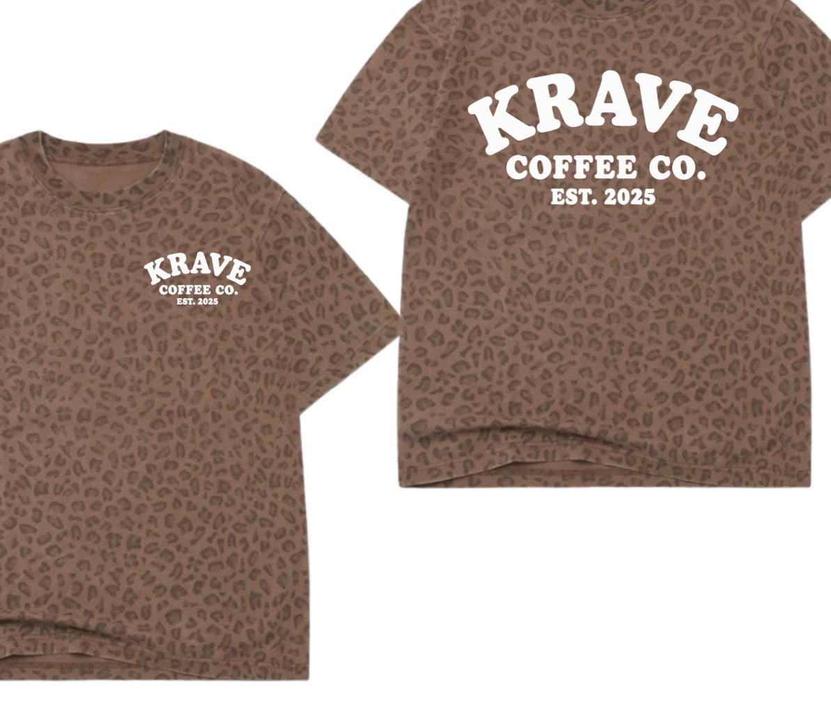 Krave coffee co. Premium puff print leopard  tee shirts