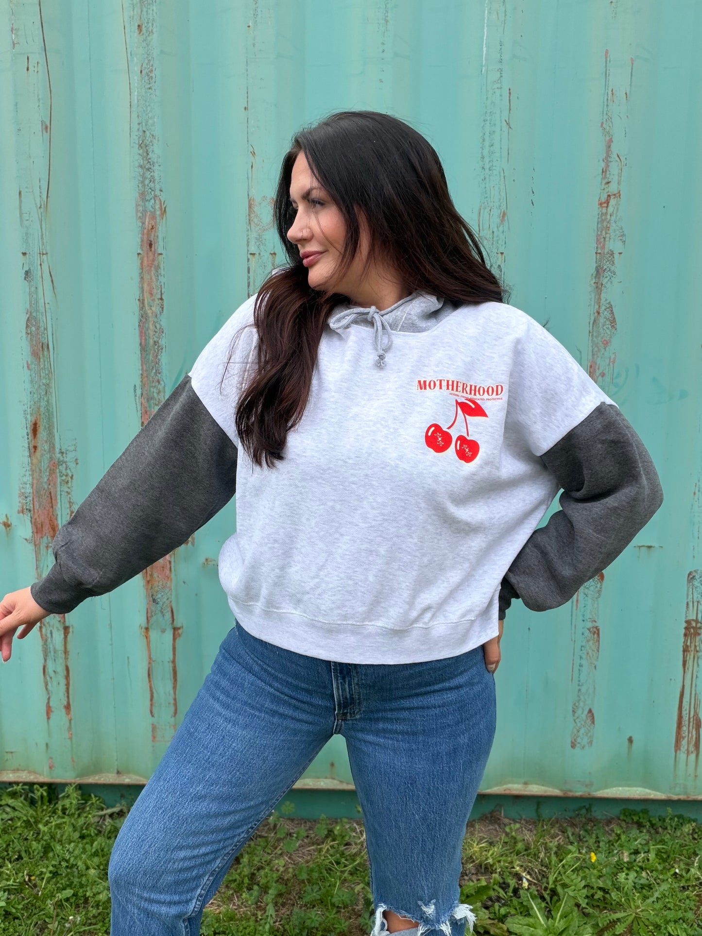 Motherhood cherry boxy cropped hoodie