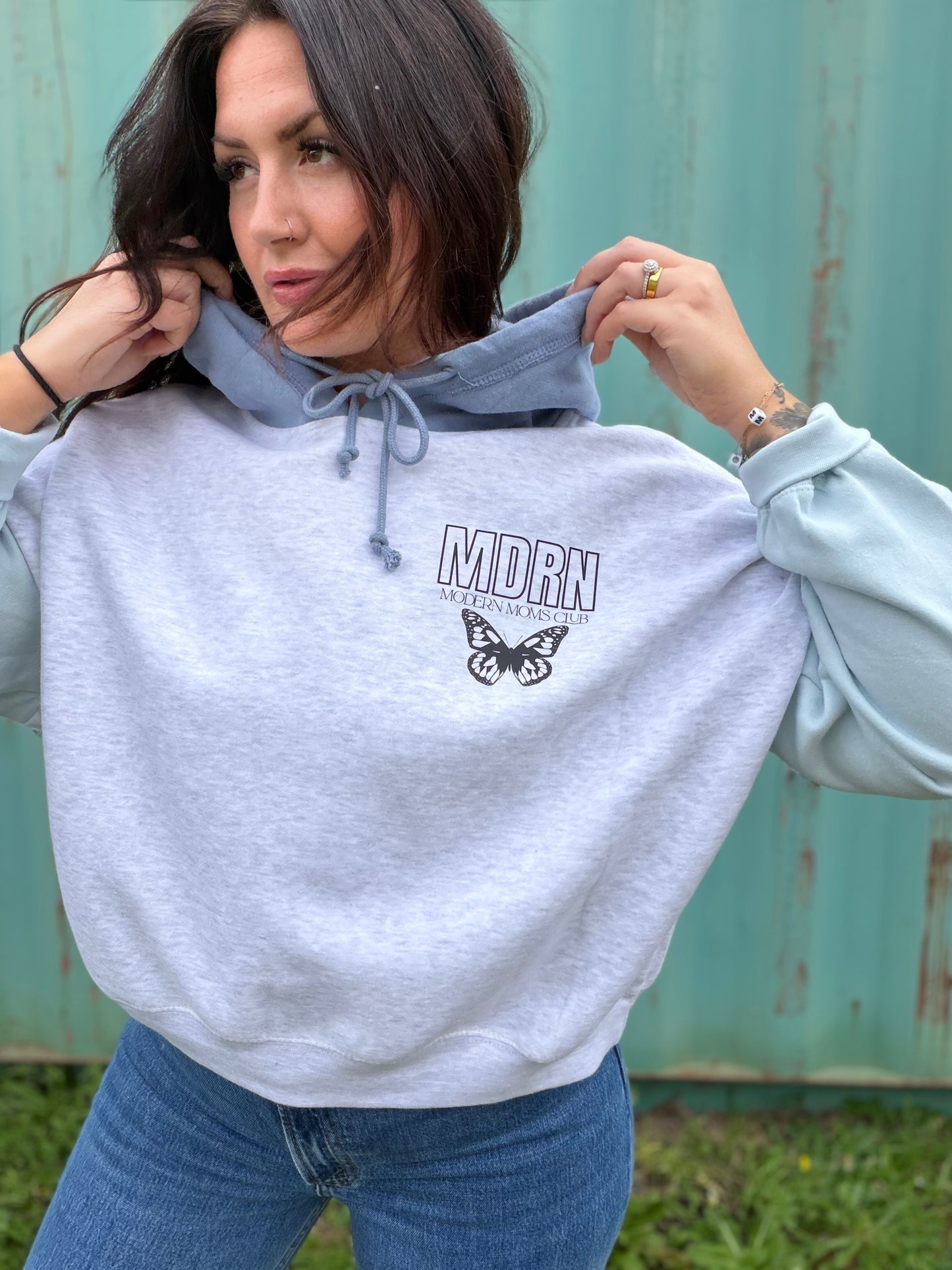 MDRN blue boxy cropped hoodie