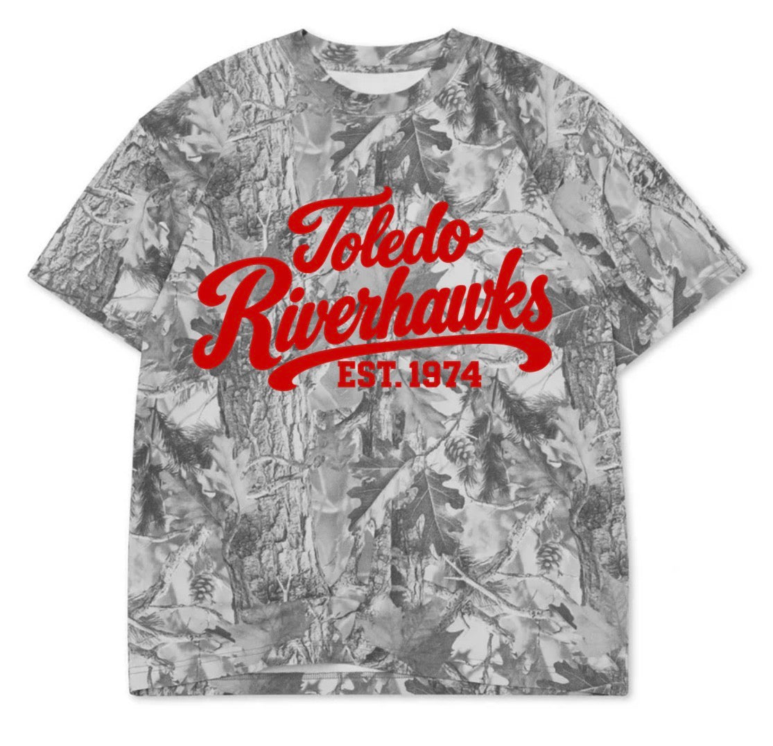 Toledo Riverhawks boxy premium grey camo tee (youth XS-Adult 3XL)