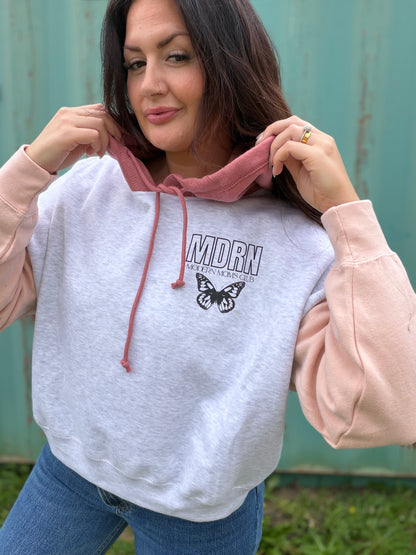 MDRN pink boxy cropped hoodie