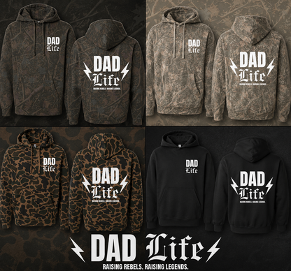 Dad life. Raising rebels. Raising legends. Premium hoodie