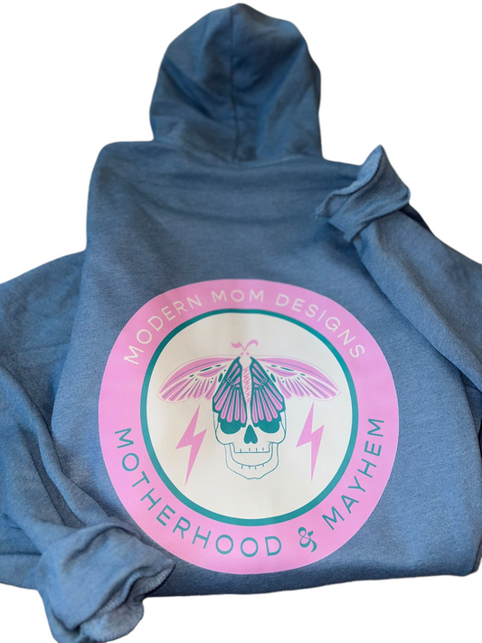 Motherhood & Mayhem re-brand zip up Heather slate