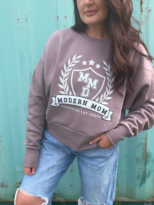 Modern mom surviving the chaos cropped crewneck sweatshirt