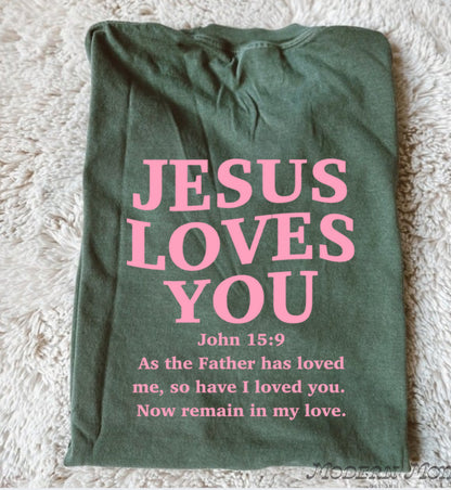 Jesus loves you green & pink (tee, crewneck & hoodie)