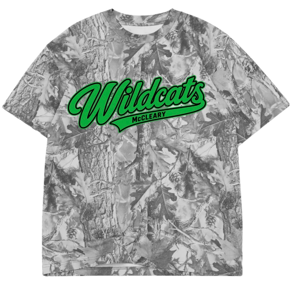 McCleary Wildcats grey camo oversized boxy fit premium tee shirt