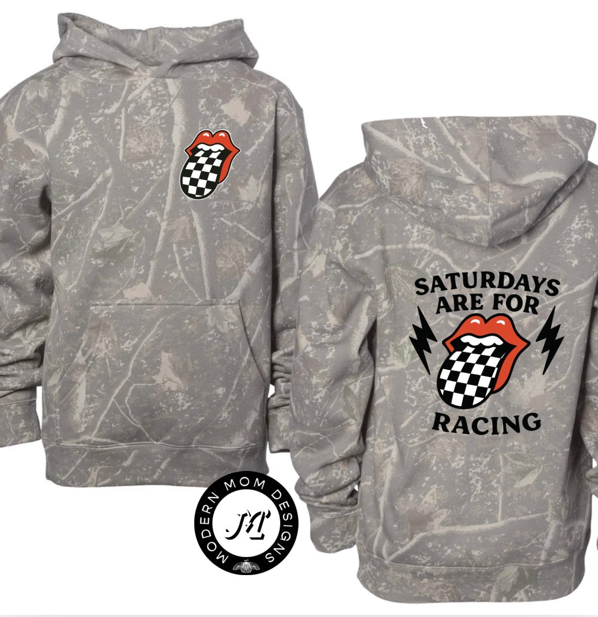 Saturdays are for racing deadwood camo hoodie (youth & adult-no drawstrings)
