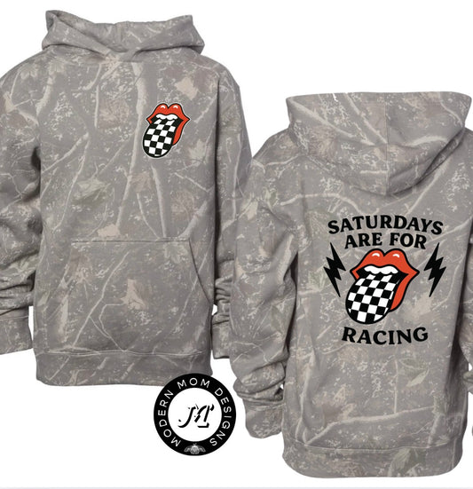 Saturdays are for racing deadwood camo hoodie (youth & adult-no drawstrings)