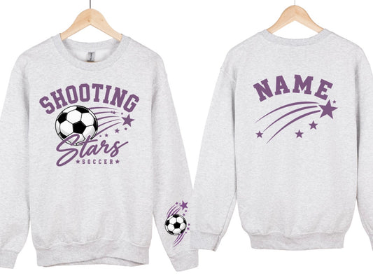 SHOOTING STARS SOCCER hoodie, crewneck or tee shirt (ADULT) leave a note with Last name