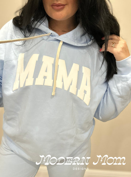 Lightweight MAMA puff print hoodie baby blue