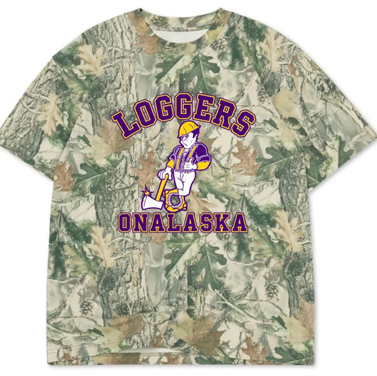 Onalaska Loggers boxy premium wood camo tee (youth XS-Adult 3XL)