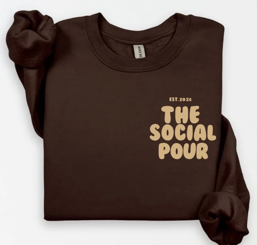 The social pour (brown with sand bubble font)