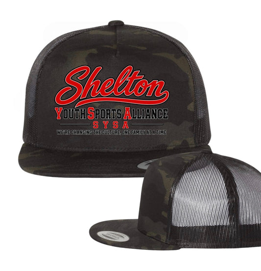 Shelton WA SYSA flat bill camo hat (screen print)