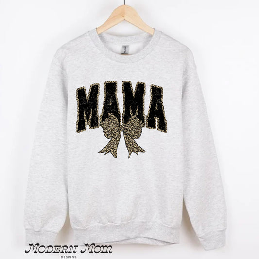 Mama leopard bow crewneck